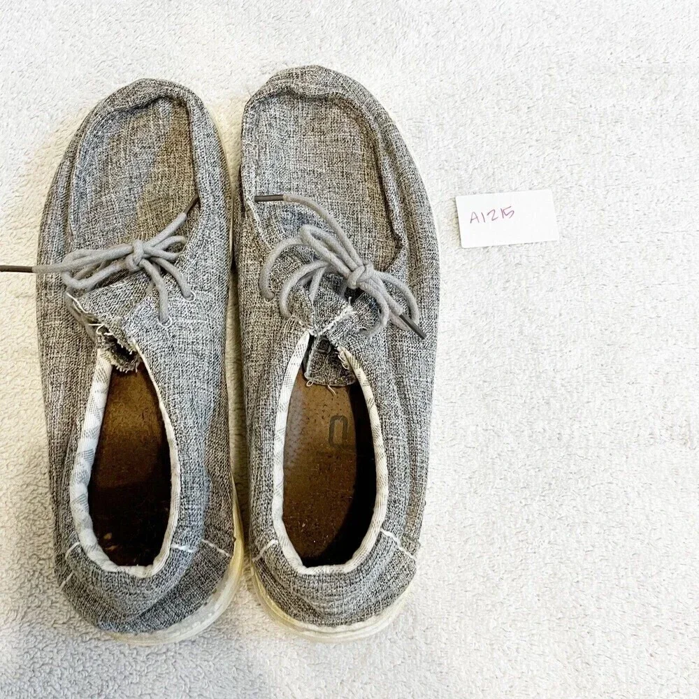 Hey Dude Gray Wally Linen Loafer Men's 12 Comfort Casual Shoe Iron